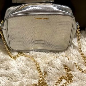 Victoria secret silver purse with gold chain